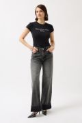 Baskılı Likralı Crop T-Shirt resmi